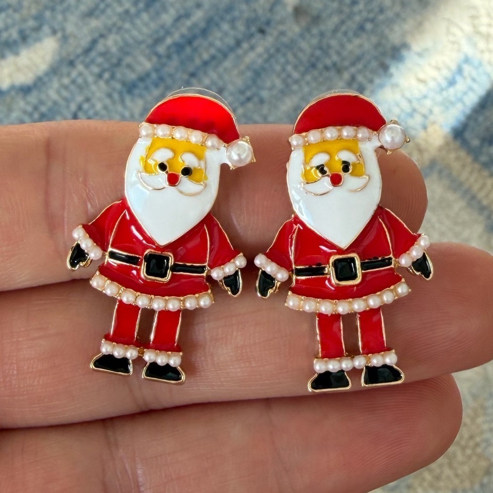 Cute Santa Earrings – Red & White Holiday Statement Jewelry Gift